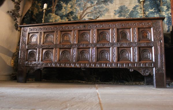Extremely Rare 14 Panel Period Oak Tudor Chest
